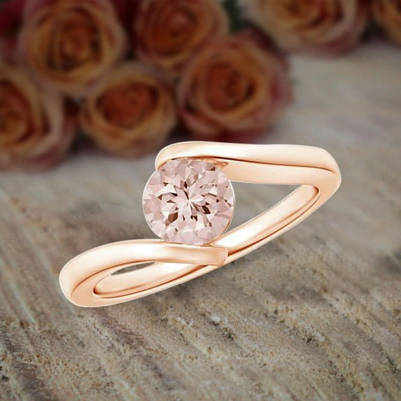 Morganite Engagement Ring 6mm Round Cut 1.00 Carat Morganite Solitaire Engagement Ring with 18k Gold Plating
