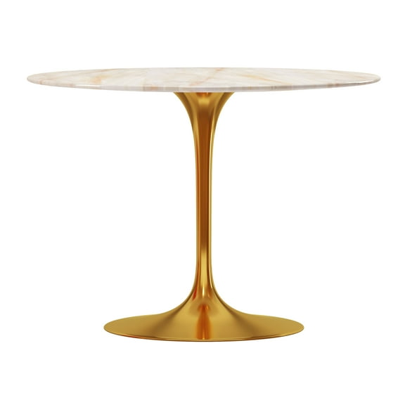 Modholic Tulip 40" Onyx Marble Dining Table, Gold Base