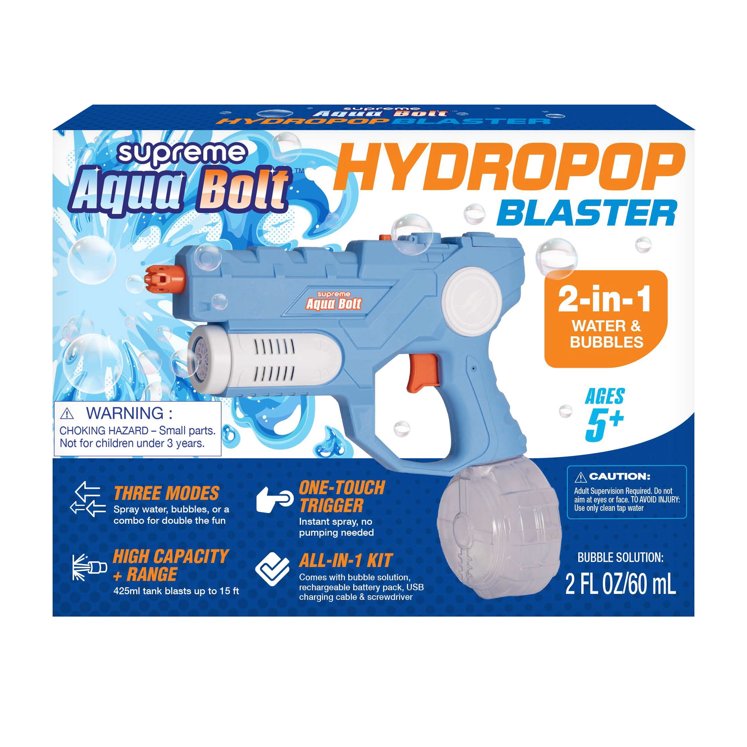 Aqua Bolt HydroPop Blaster 2-in-1 Bubble & Water Blaster with Rechargeable Battery
