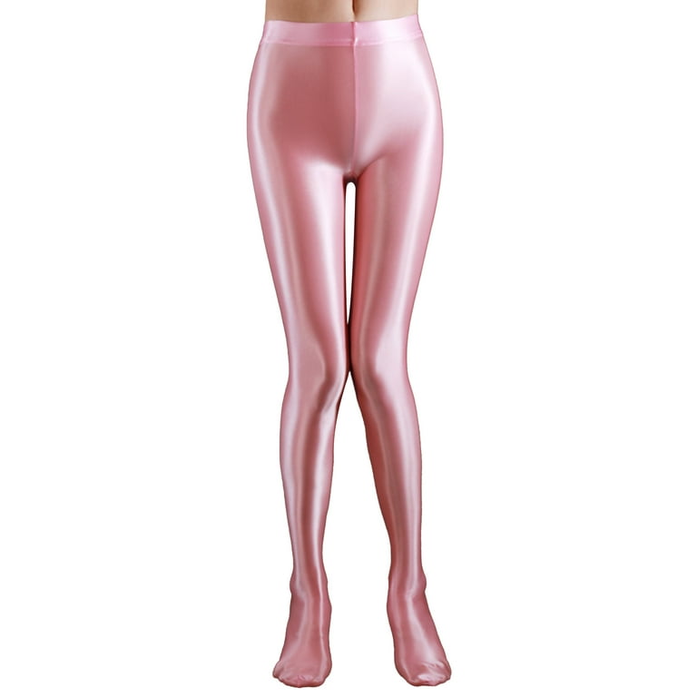 YEAHDOR Womens Wetlook Leggings Nylon Zipper Crotch Tights Rave Party Pants  Trousers Pink M