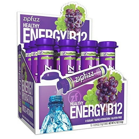 Zipfizz Energy Drink Mix, Electrolyte Hydration Powder with B12 and Multi Vitamin, Grape (12 Pack)