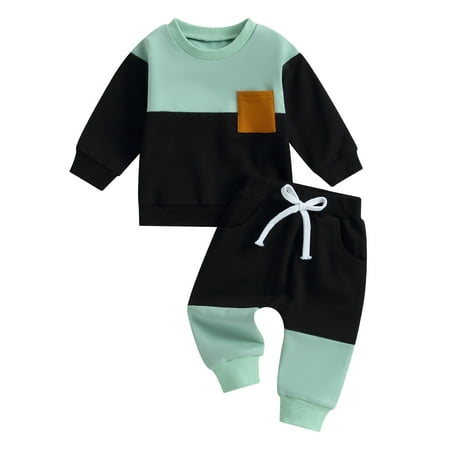 

0-3Years Baby Boy 2Pcs Autumn Pants Set 6M 12M 18M 24M 3Y Contrast Color Long Sleeve Crew Neck Sweatshirt Sweatpants Clothes