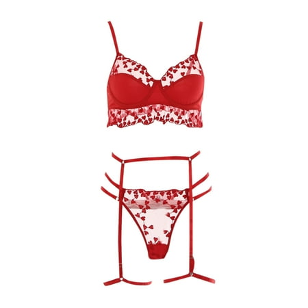 Red Small New Fashion Lace Curtain Set 63 Lingerie Underwear Sleepwear Steel Women Lace Bra Set Ring Pajamas Garter