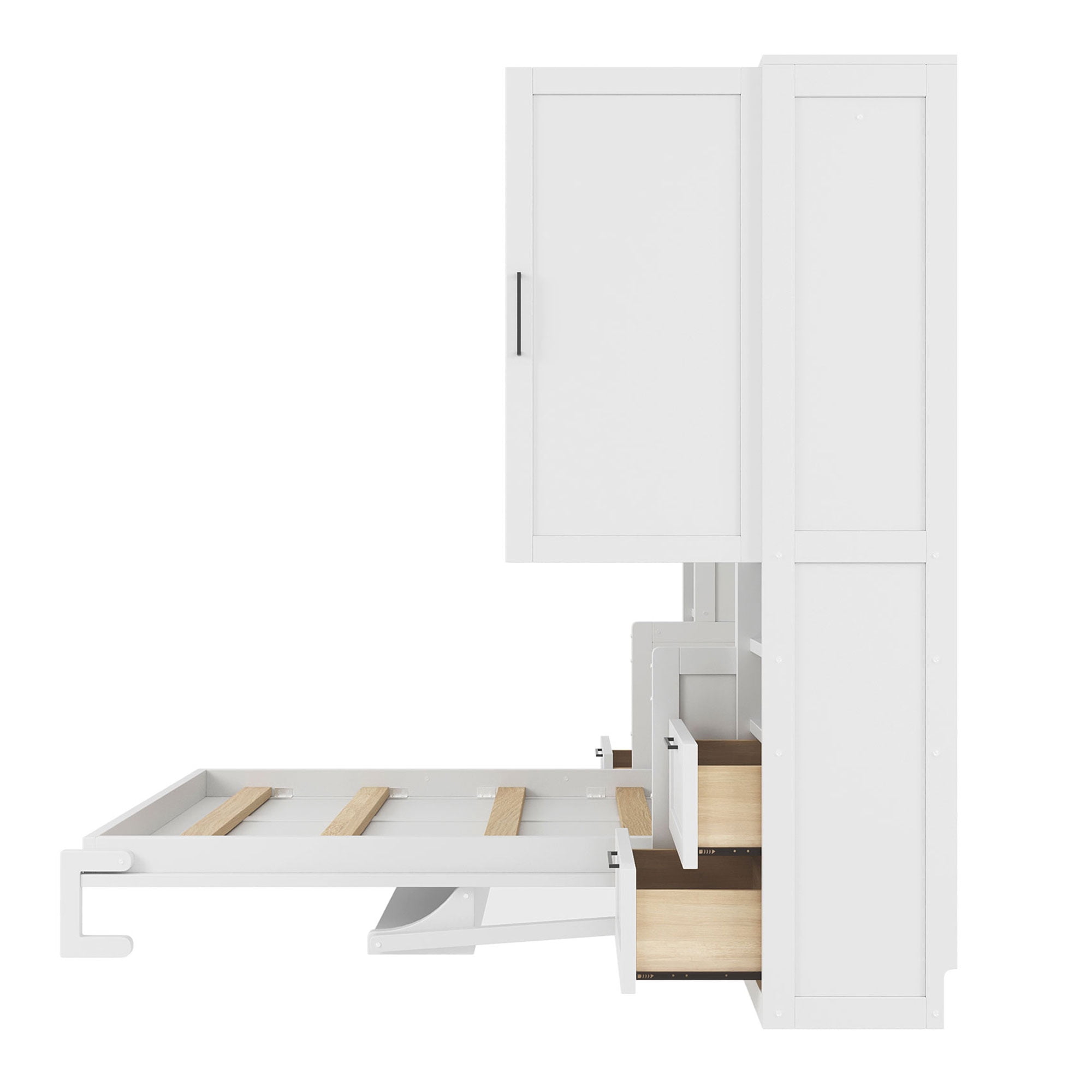 Full Size Murphy Bed with 2 Closet, 4 Drawers and Shelves for Space-Saving Guest Room