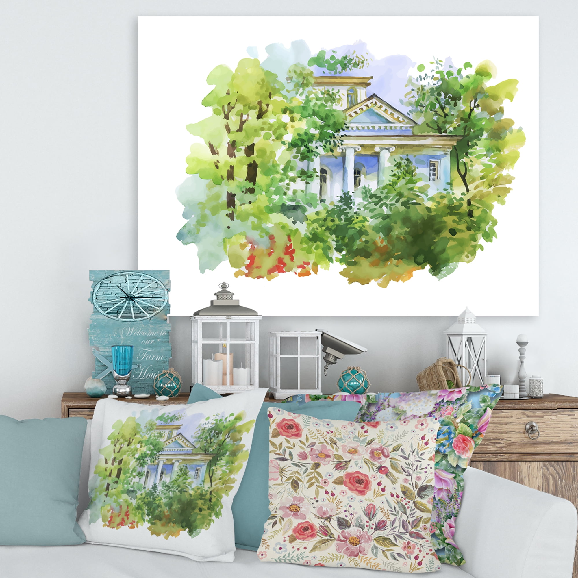 Designart ' White House In The Green Woods ' Traditional Canvas Wall Art Print