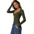 thumbnail image 5 of Womens Long Sleeve Twist Front V-Neck T-Shirts Double Lined Slim Fit Top Trendy Tee, 5 of 5