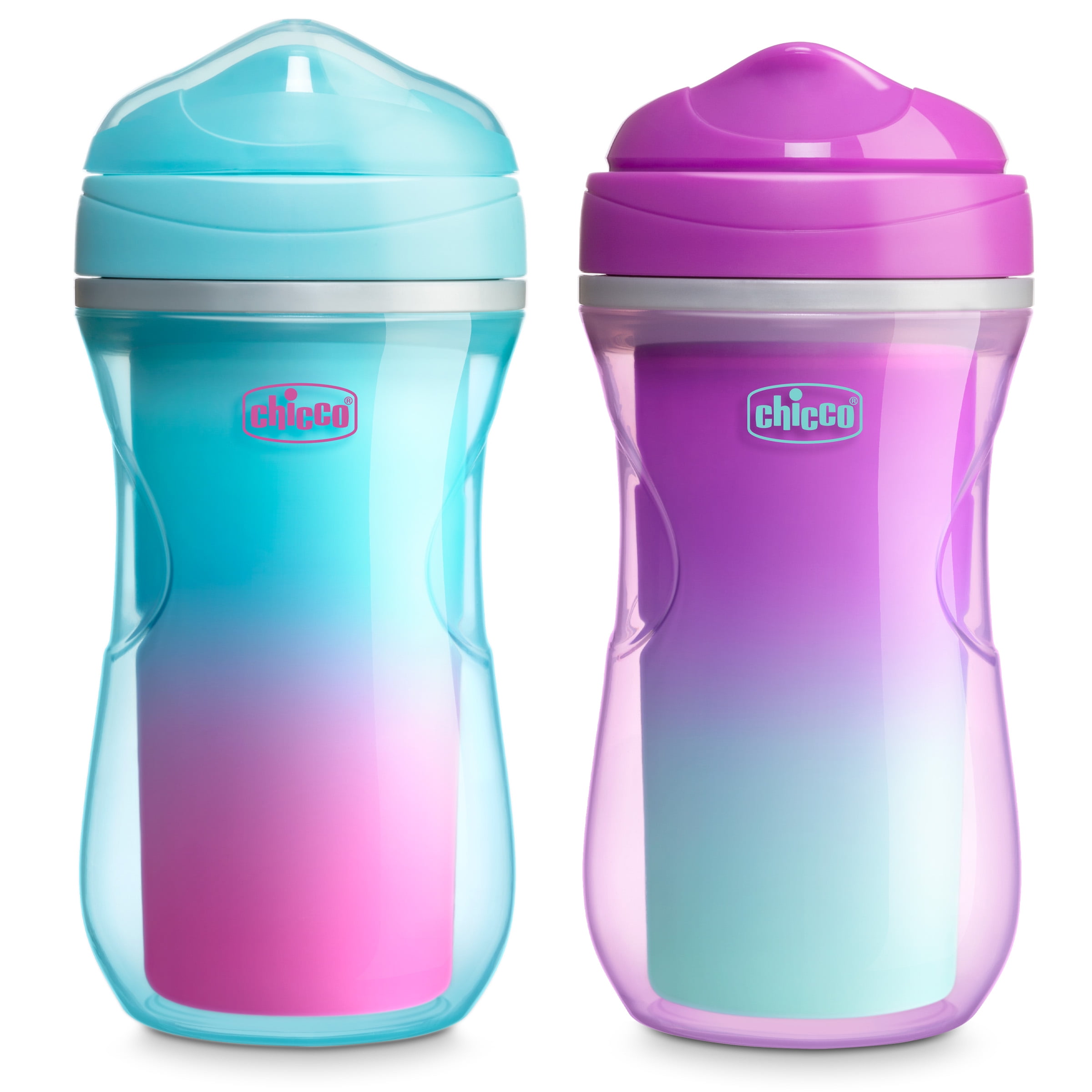 Chicco Insulated Rim Spout Trainer Sippy Cup 9oz. 12m+ (2pk) in Pink/Teal/Purple Ombre