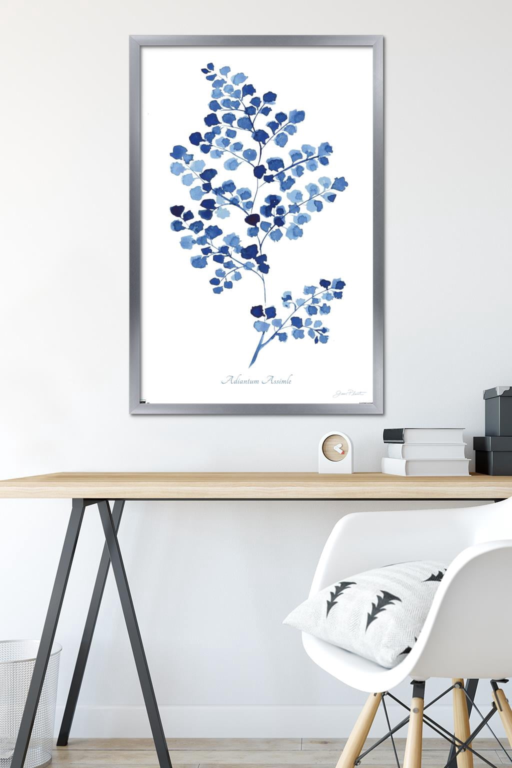 Jean Plout - Indigo Botanical Adiantum Assimle Wall Poster, 22.375" x 34" Framed