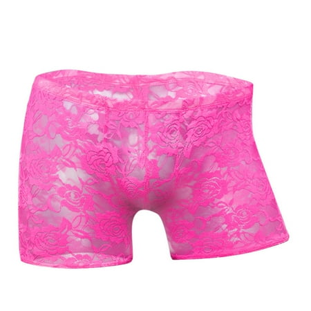 

Men s Underwear Rose Lace Transparent Mesh Low Waist Boyshort