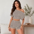 thumbnail image 4 of Carlikeit Women's 2 Piece Striped Matching Set Off Shoulder Crop Top and Skinny Shorts Summer Outfit, 4 of 11