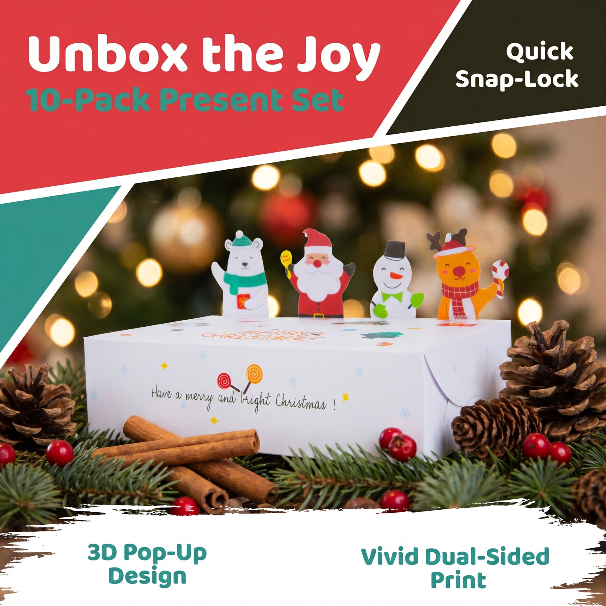 Unique Bargains Gift Box Featuring A Cartoon Christmas Pattern For Holiday Gifting White