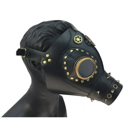KBW Faux Leather Plague Doctor Goggles w Gears Gas Mask, Black Gold, One-Size