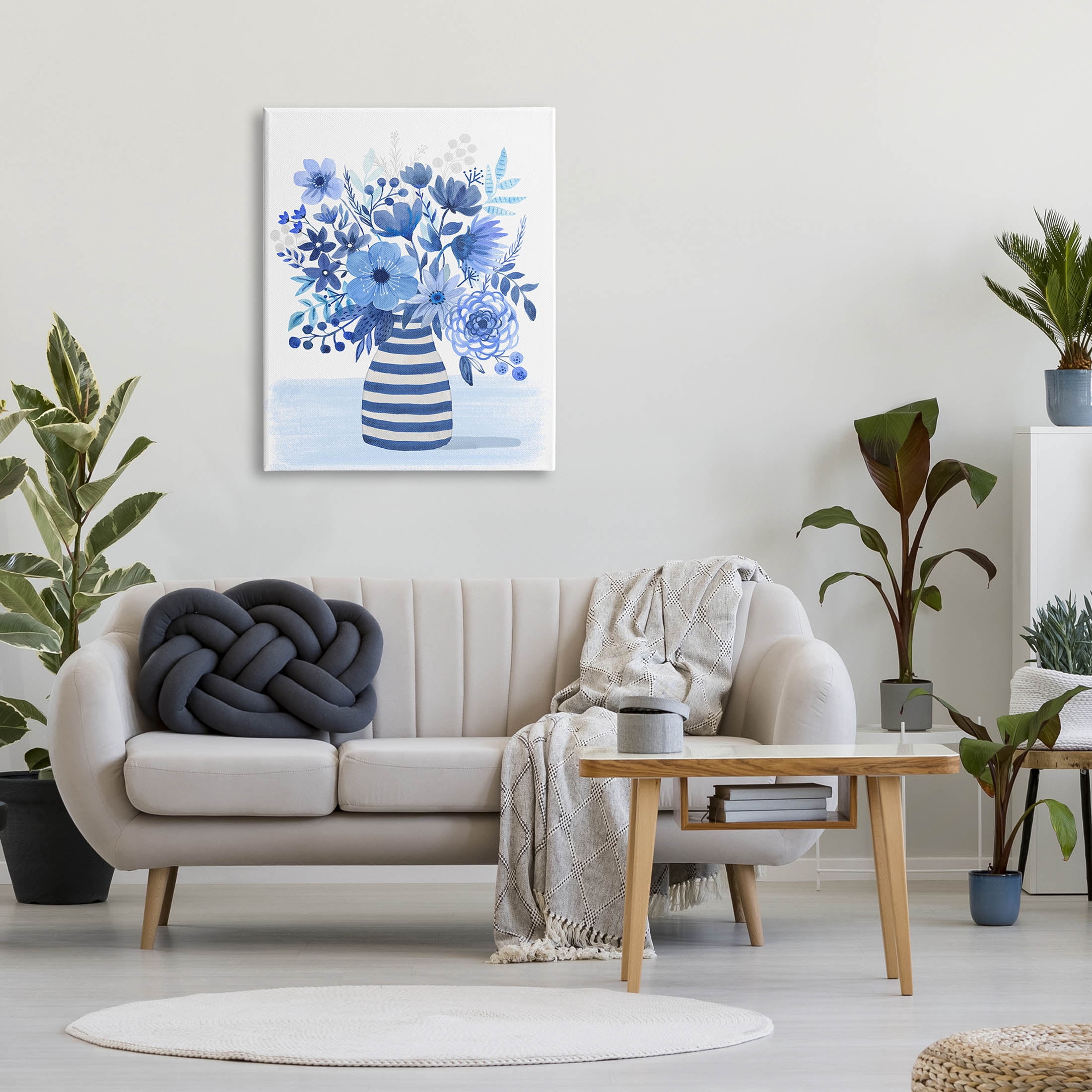Blue Mixed Flower Bouquet Botanical & Floral Graphic Art Gallery Wrapped Canvas Print Wall Art