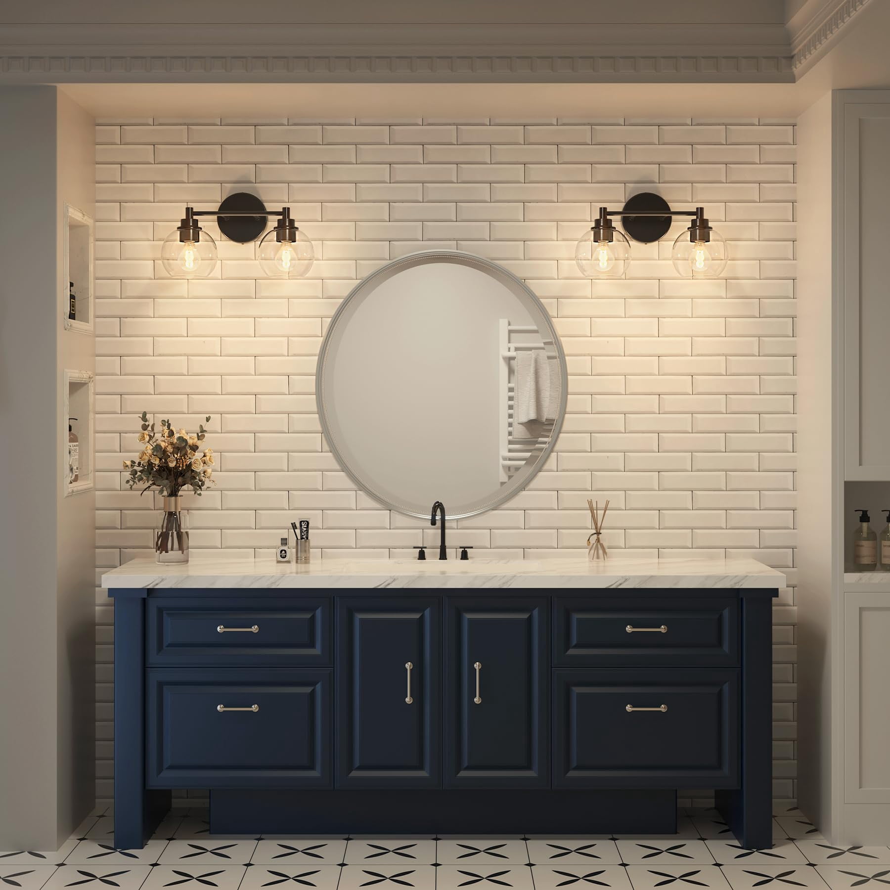 Bathroom Light Fixtures  2-light Vanity With Globe Glass Shades E26 Sockets Lights For Bedroom Hallway Living Room Black Finish