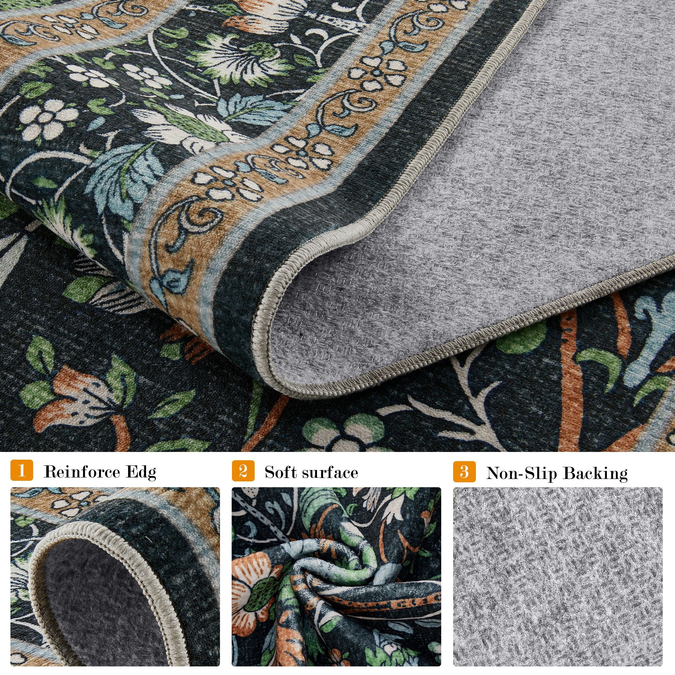 UERMEI 8x10 Large Area Rugs for Living Room, Indoor Washable Rug, Floral Area Rugs for Bedroom Home Office Decor Dining Room Carpets, Non Slip Low Pile - Black/Green/Brown