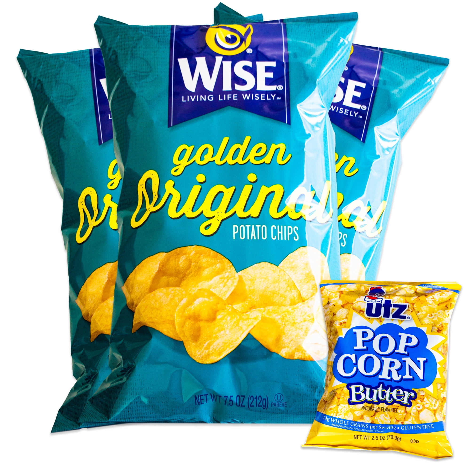 Wise Golden Original Potato Chips (3, 7.5oz bags) Variety Pack Utz