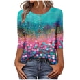 thumbnail image 2 of Enjoytime Blouses for Women Floral Printed Crewneck 3/4 Sleeve Button Down Shirt Spring Summer Trendy Business Casual Tops, 2 of 8
