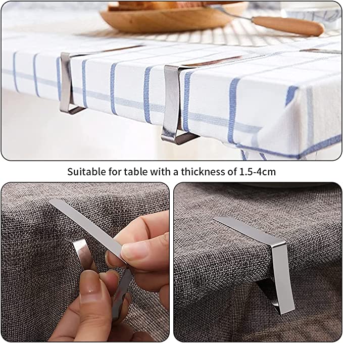 10 Pinces à Nappe En Acier Inoxydable Forme Feuille - Pour Fixer Nappes En Intérieur Ou Extérieur