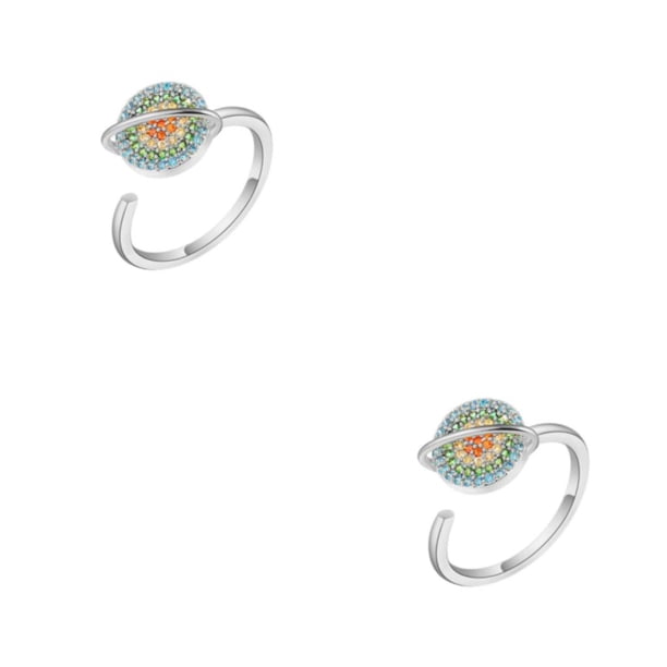 Qarigey Anillo de planeta de circón giratorio para mujer, anillos antiestrés brillantes ajustables abiertos Vintage, joyería de dedo de moda Oro blanco 2Conjunto
