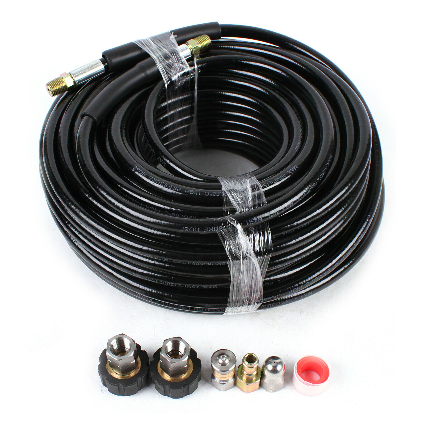 5800PSI Stainless Steel Sewer Spray Hose Kit 100 Feet with Sewer Nozzle