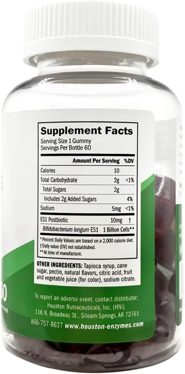 Houston Enzymes BioYummies - Chewable Gummies with ES1 Postbiotic for Digestion - Digestive Health Support Chews (60 Gummies)