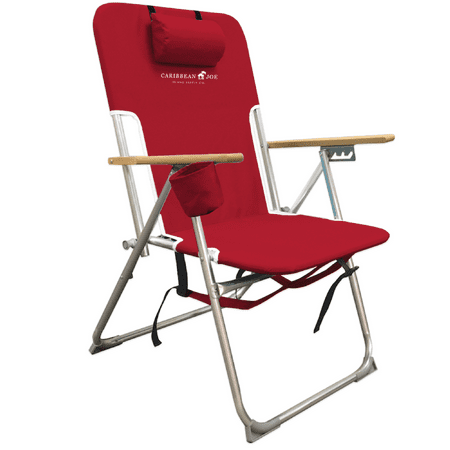 Caribbean Joe High Weight Capacity Back Pack Beach Chair, Red