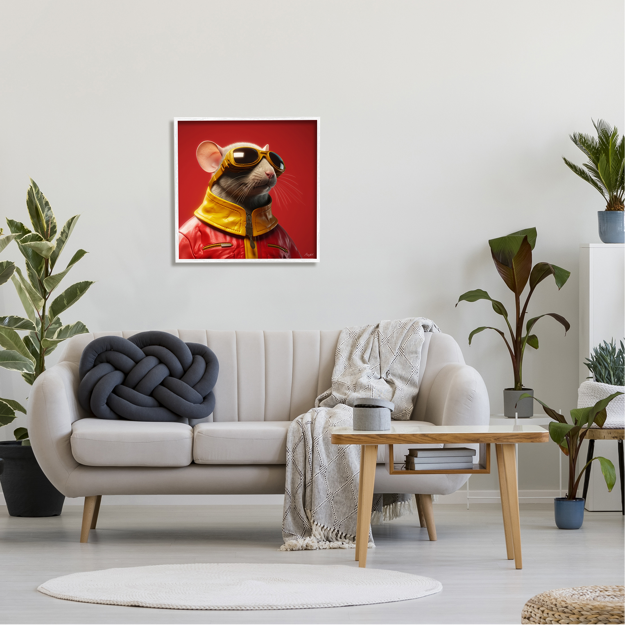 Stupell Industries Mouse in Red Portrait Animals & Insects Painting White Framed Art Print Wall Art, 24 x 24