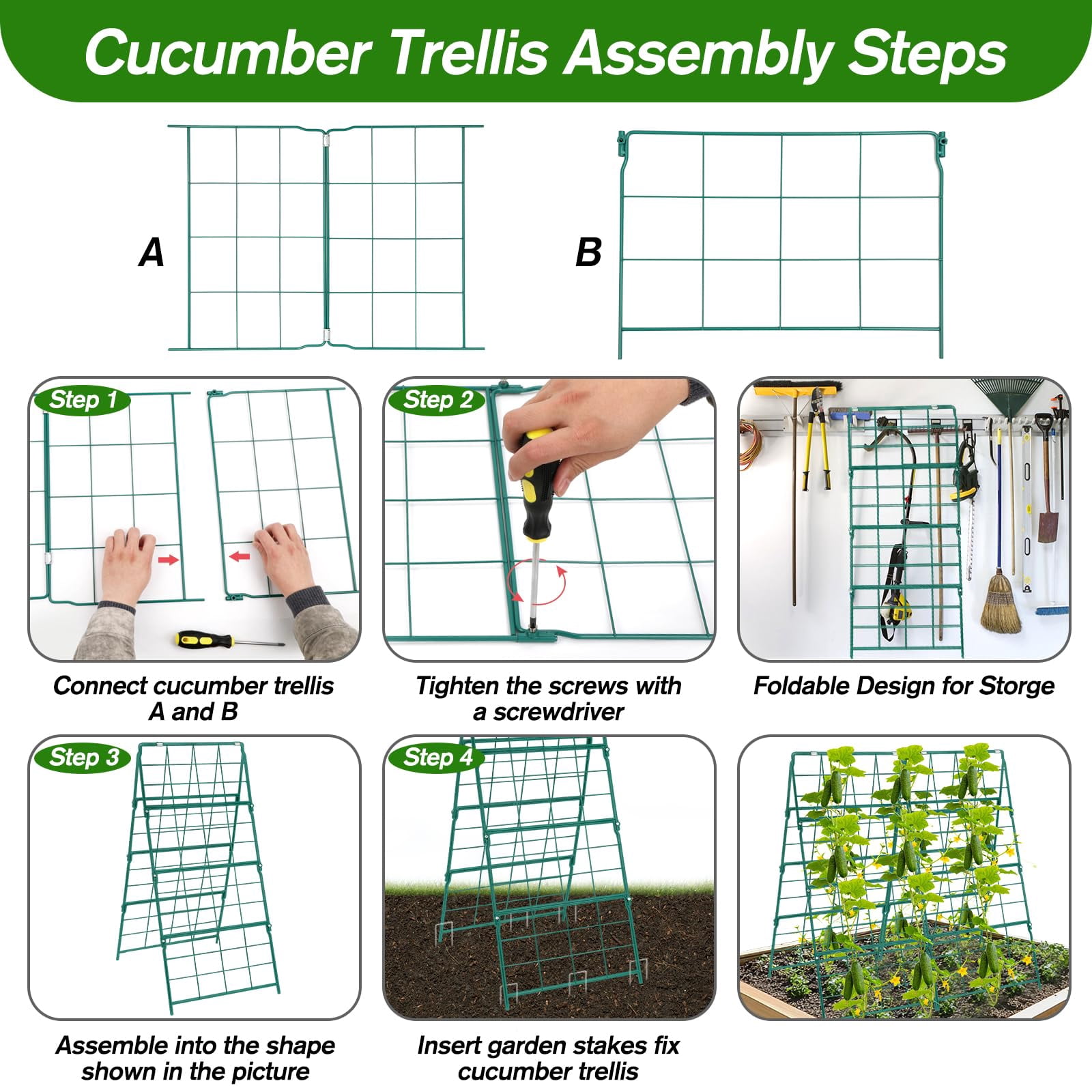 Cucumber Trellis For Raised Bed A Frame Metal Garden Climbing Plants Outdoor  42 X 16in Foldable Coated Steel Cucumbers Trelli Easy To Install Vegetable Fruit