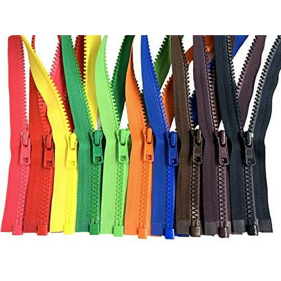 Assorted Colors Ykk #5 Vislon Separating Jacket Zippers for Ski & Sport Jacket - Plastic Zippers Bulk 5 or 10 Colors Mixed (27 Inches 10pcs)