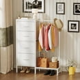thumbnail image 3 of Dresser with Hanging Rack, 4 Drawers Small Dresser for Bedroom, Reversible Fabric Kids Chest of Drawers for Closet with Clothes Rack, Tall Storage Tower, Sturdy Frame, White, 44''H, 3 of 18