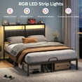 thumbnail image 4 of Bestier Full Bed Frame with Upholstered Headboard, LED Lights & Power Outlet | Modern Platform Metal Bed, No Box Spring Required, Black, 4 of 9