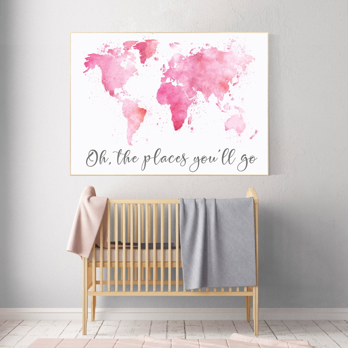 Pink World Map Girl Nursery Educational Decoration