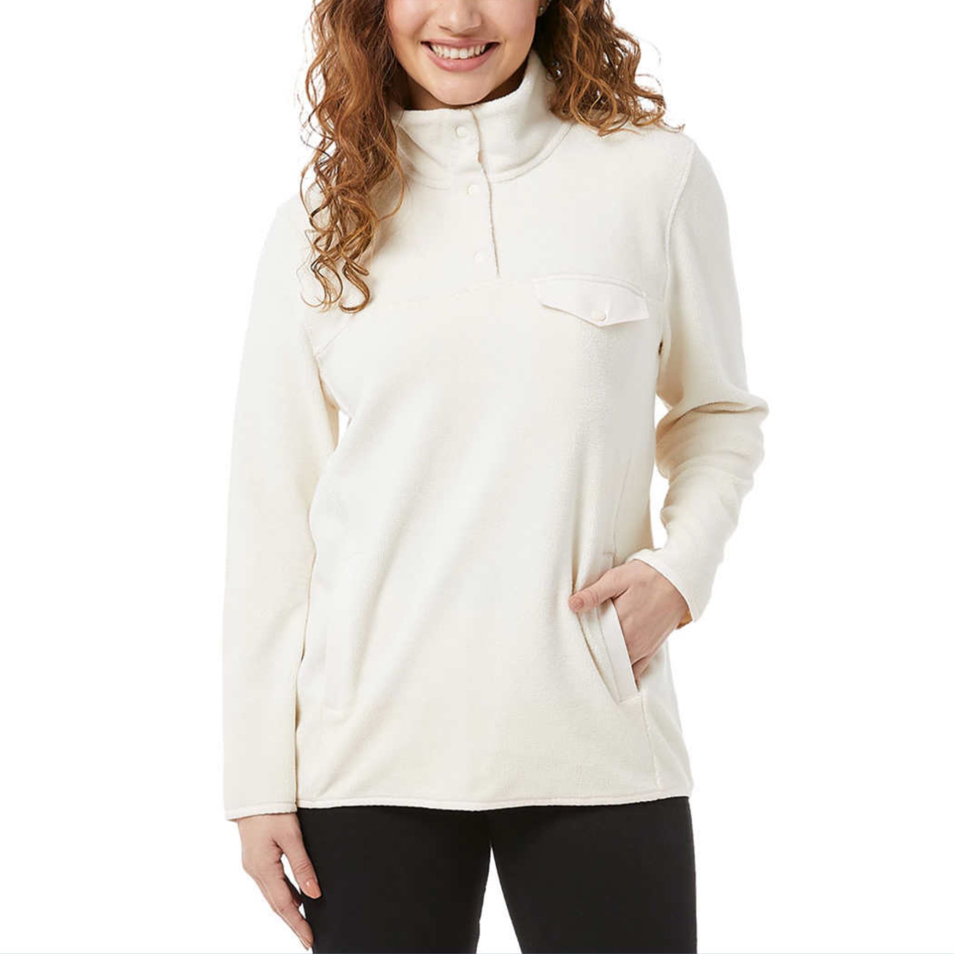 32 Degrees Women's Soft Fleece Button Snap Sweatshirt Pullover Top ...