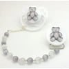 Teddy Bear with Simulated Pearls Pacifier Clip