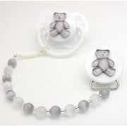 Teddy Bear with Simulated Pearls Pacifier Clip