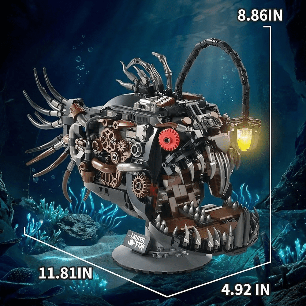 Mechanical Anglerfish Building Set, Ocean Animal Steampunk Lantern Fish Model Kit, STEM Gift for Adults & Teens, Home or Office Decor (1038 Pcs).