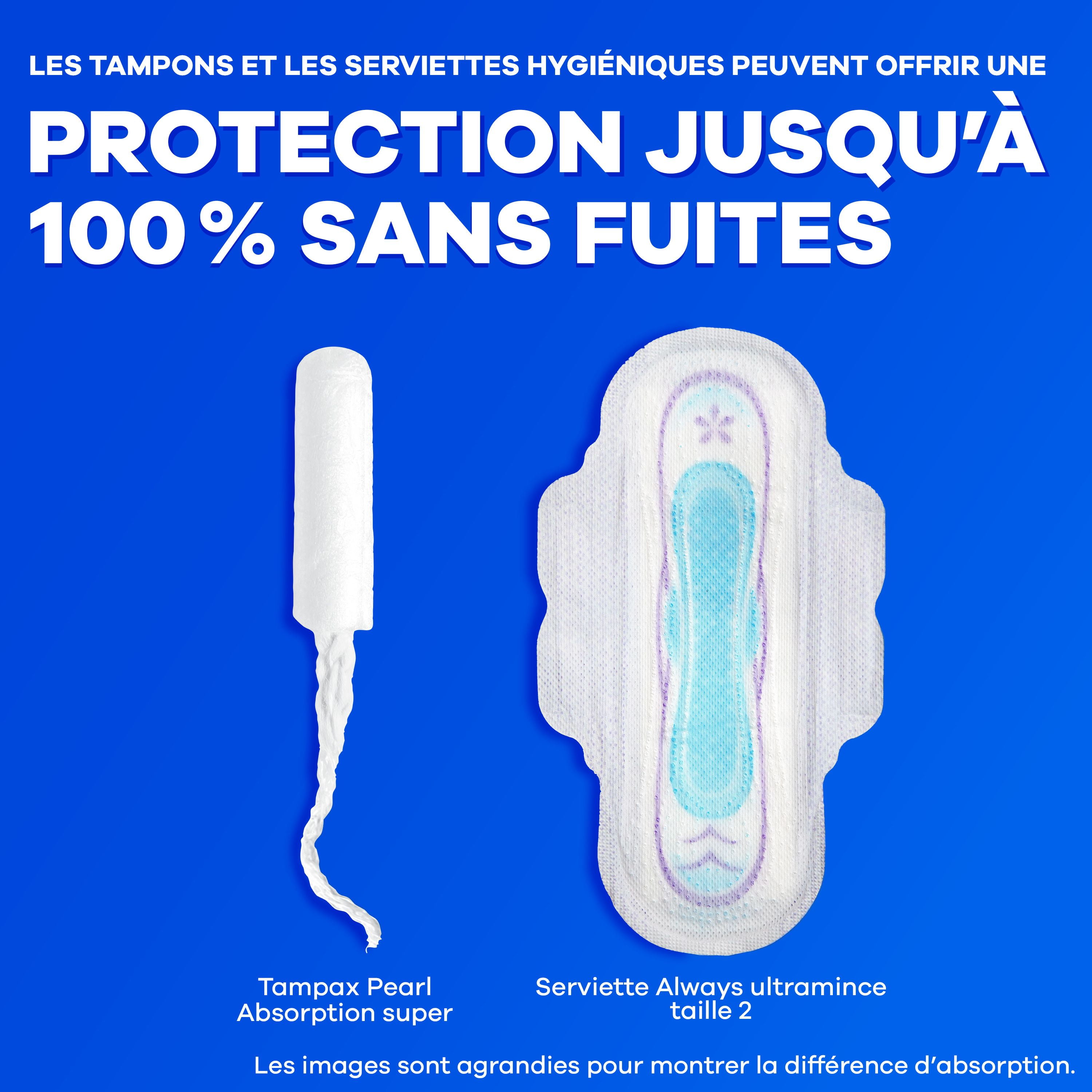 Tampons Tampax Pearl avec tresse anti-fuites LeakGuard, degré d’absorption régulier, non parfumés, 50 tampons 50CT