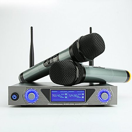ARCHEER UHF Wireless Microphone System with LCD Display and Dual Handheld Dynamic Microphones