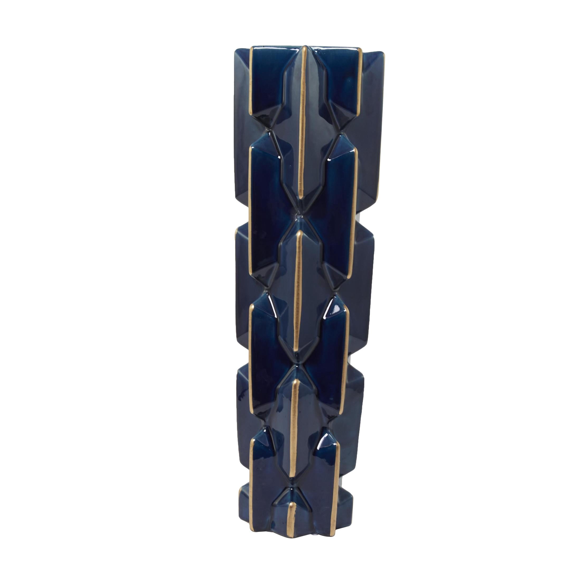 DecMode 27" Faceted Teal Ceramic Vase with Gold Accents