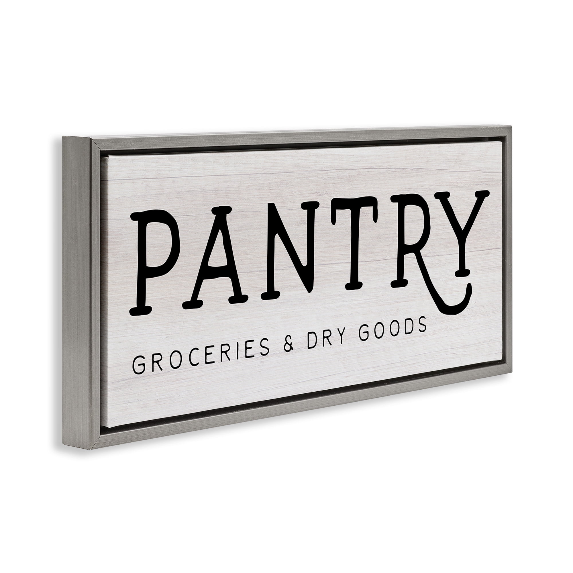 Stupell Industries Rustic Pantry Groceries Sign Typography Painting Gray Floater Framed Canvas Art Print Wall Art, 25 x 11