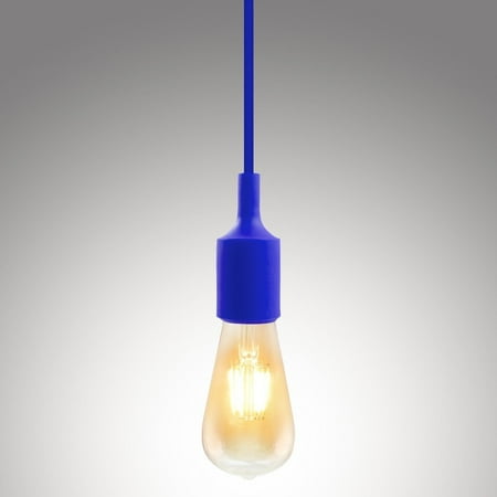 Large Pendant Lighting Fixture - UL-listed Single Socket Pendant Light Fixture (Multi-color Options), Textile Insulating Lamp Cord, Silicon E26/E27 Lamp Holder for Home, Commercial, Club, Counter, Accent & Decorative Lighting, BLUE