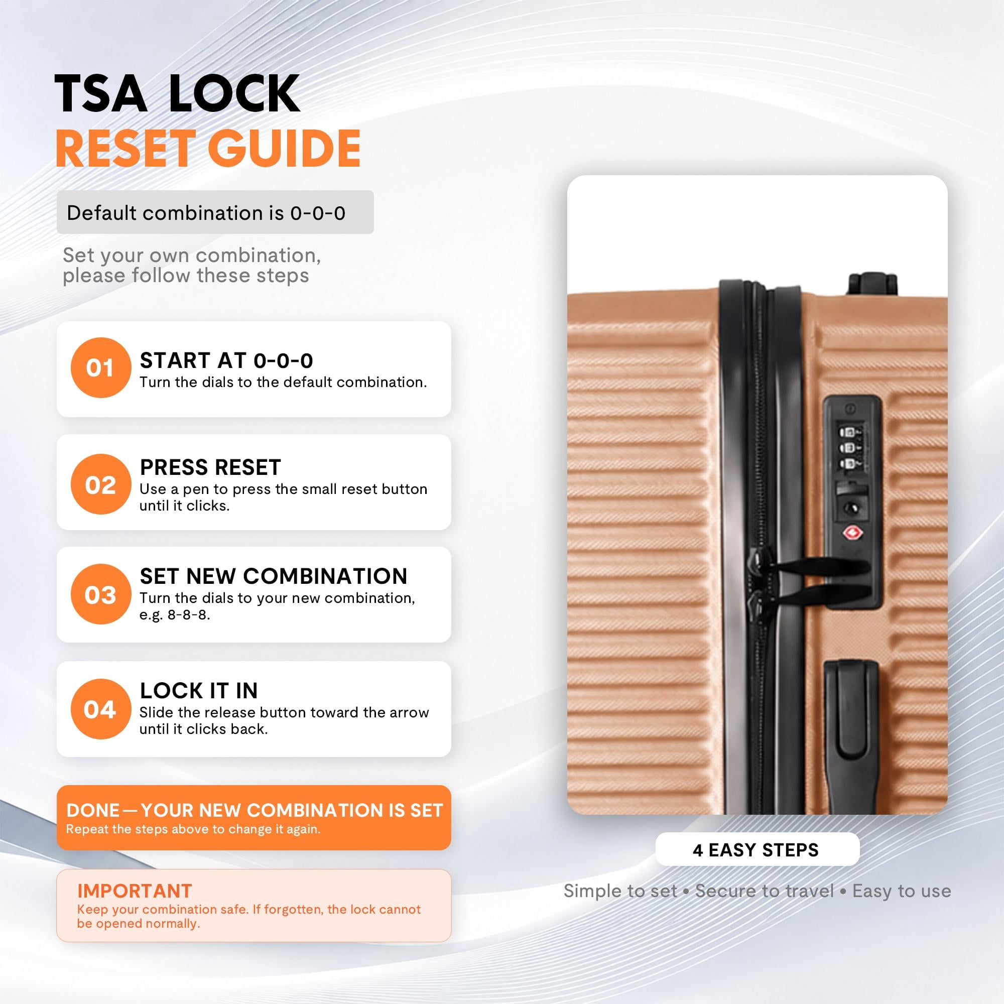 3-Piece ABS Hardshell Luggage Set, Lightweight Scratch-Resistant Suitcases with Silent Spinner Wheels & TSA Lock, Champagne