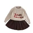 thumbnail image 2 of Conjuntos de blusas y camisas de cuello redondo y manga larga Suéter de punto para niños Cárdigan de flores Top de dos piezas y media falda Conjunto dulce y lindo Conjunto de poliéster para niños, 2 of 9