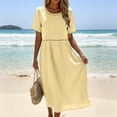 thumbnail image 3 of 2DXuixsh Robe Maxi d'Été Ample et Fluide pour Femme, Ajourée, Col Rond, Couleur Unie, Manches Courtes, Vacances, avec Poches, 3 of 5