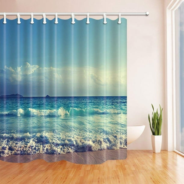 ARTJIA Seaside Decor Waves Rocks the Beach Blue Polyester Fabric ...