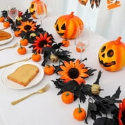 Viworld 6ft Artificial Fall Maple Leaves Garland Hanging Vines Pumpkins Sunflowers Autumn Fake Garland for Thanksgiving Outdoor Wedding Party Home Decor, Black