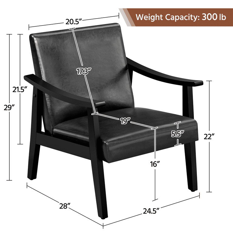 Yaheetech Mid-Century Faux Leather Accent Chair, Black (Set of 2) photo 8
