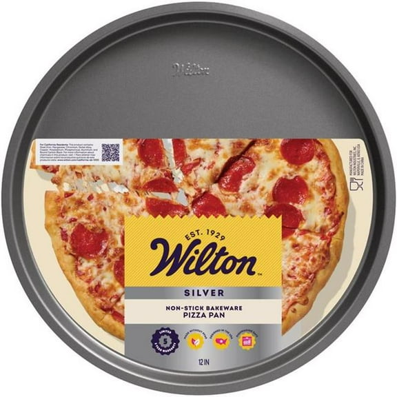Wilton 6086364 12 in. Silver & Black Pizza Pan - Pack of 6