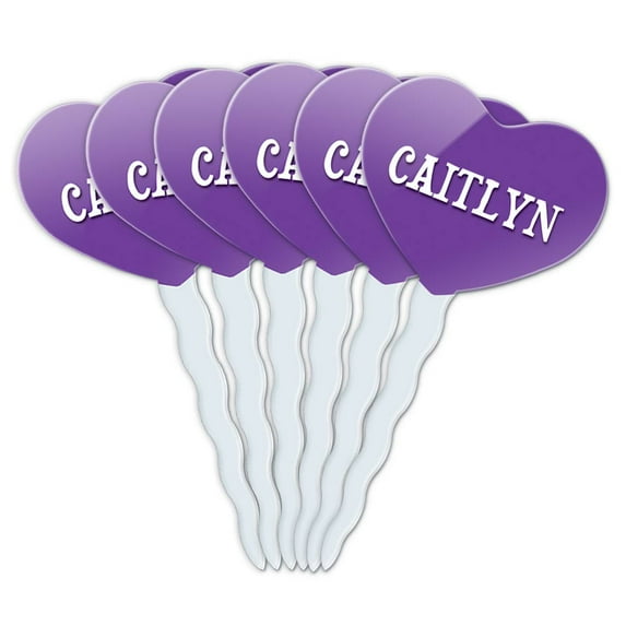 Caitlyn Heart Love Cupcake Picks Toppers - Set of 6