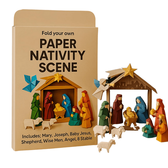 DIY Paper Nativity Scene, Christmas Origami Craft Set with Jesus Angel & Animal, Origami Kit for Beginners, Holiday Paper Decoration & Gift for Craft Lovers, Kids & Adults